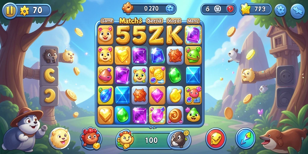 Tampilan screenshot gameplay 555ZK yang penuh warna.