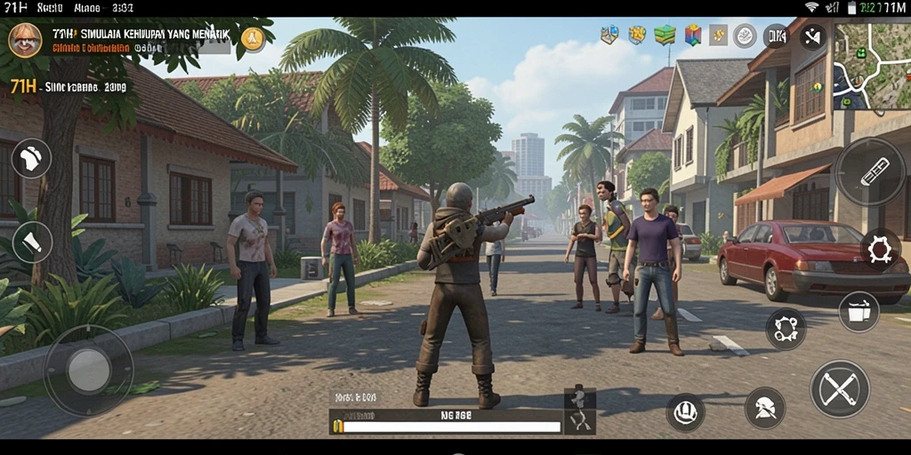 Tampilan gameplay mendalam dari 71H dengan interaksi karakter.