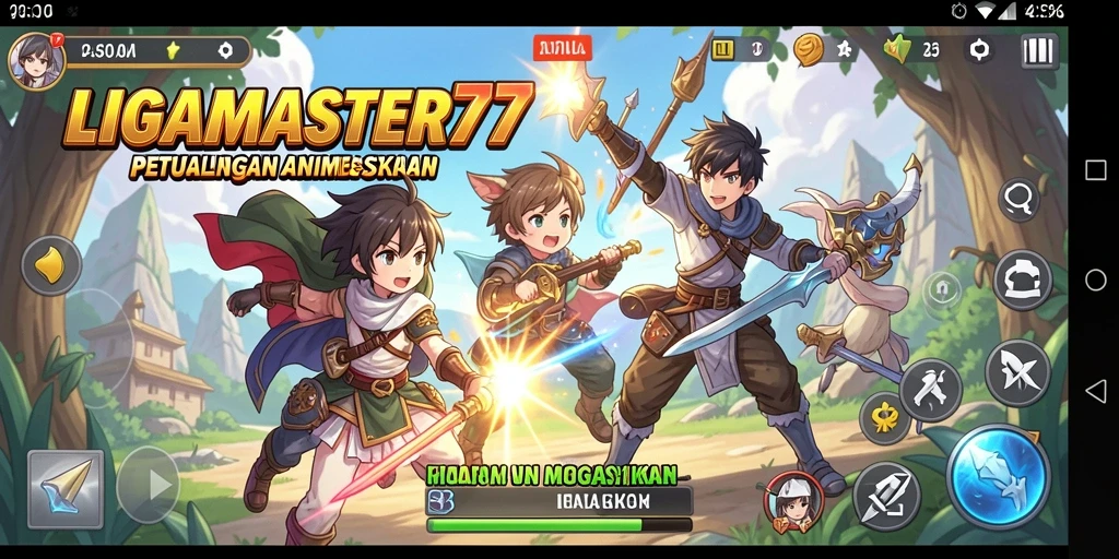 Tampilan gameplay LIGAMASTER77 yang penuh aksi dan karakter anime yang keren.
