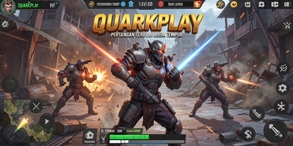 Screenshot gameplay QUARKPLAY dengan aksi pertarungan yang intens.