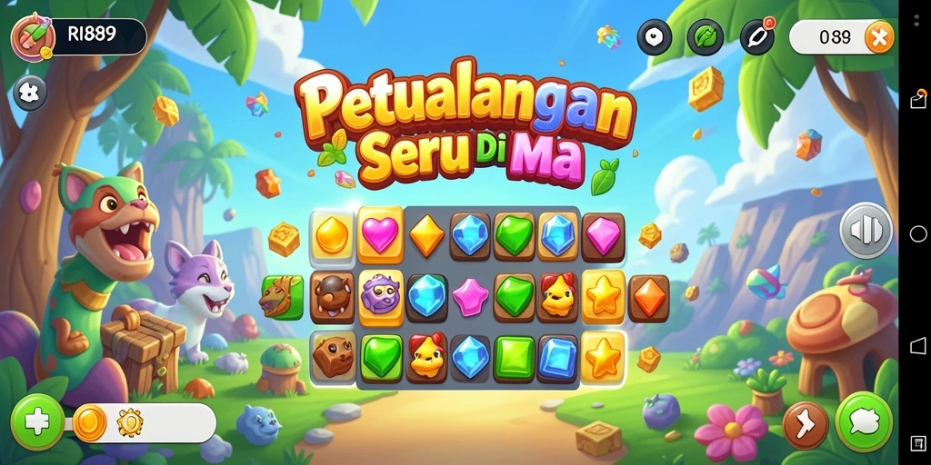 Screenshot game RI889 menunjukkan aksi seru gameplay Match-3.