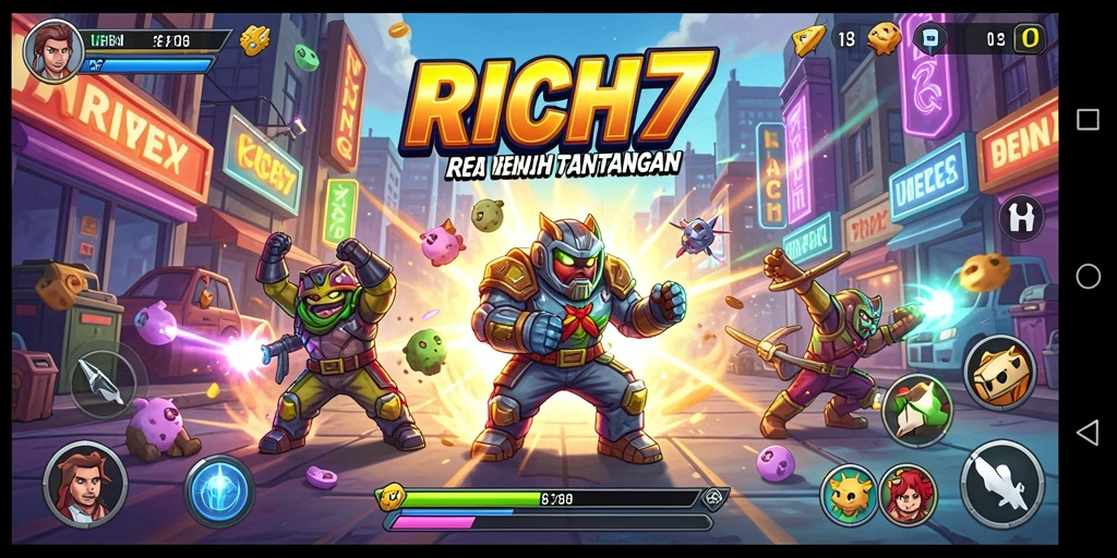 Tangkapan layar RICH7 menampilkan gameplay arcade yang memukau dan seru.
