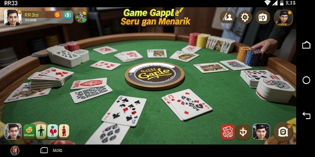 Screenshot gameplay RR33 yang menunjukkan suasana bermain Gaple yang seru.